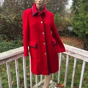 NWT TALBOT RED MIDI COAT BLACK LEATHER TRIM PETITE